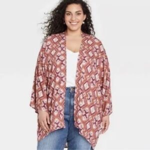Knox Rose Pink Cognac Paisley Duster Kimono Cardigan